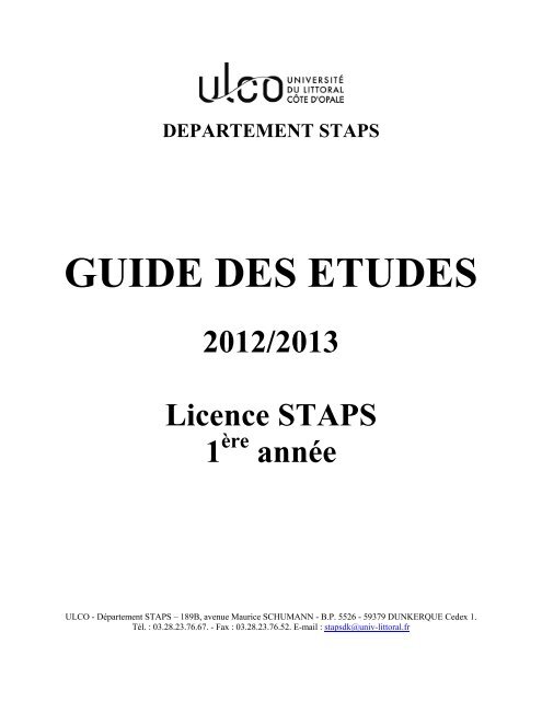 Guide des études Licence STAPS - Université du Littoral Côte d'Opale