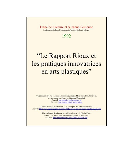“Le Rapport Rioux et les pratiques innovatrices en arts plastiques”