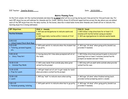 Matrix Planning Form Example