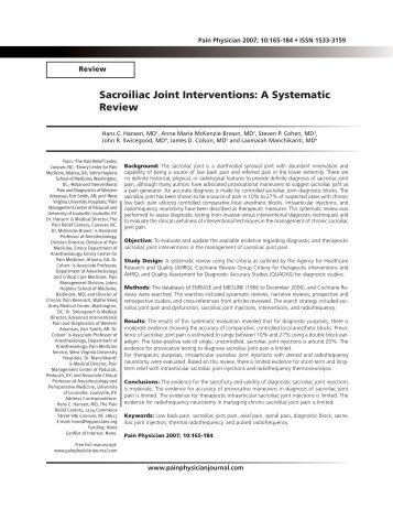 Sacroiliac Joint Interventions: A Systematic Review - Pain Physician
