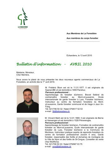 Bulletin d'information - AVRIL 2010 - La Forestière