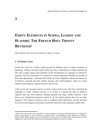 empty elements in schwa, liaison and h-aspiré - University of Ottawa ...