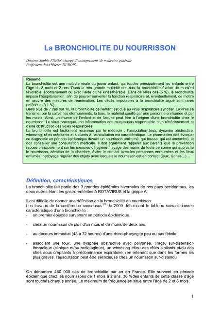 La BRONCHIOLITE DU NOURRISSON - Collège Lyonnais des ...