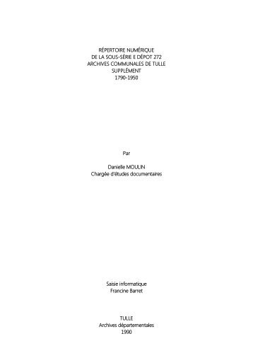 Répertoire numérique de la sous-série E Dépôt 272 supplément