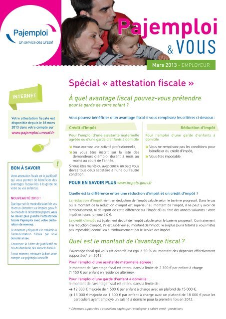 Pajemploi &amp; Vous spécial attestation fiscale - Pajemploi - Urssaf