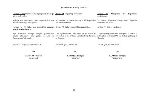 Official Gazette n° 02 of 10/01/2011 44 AMABWIRIZA ... - e-tegeko