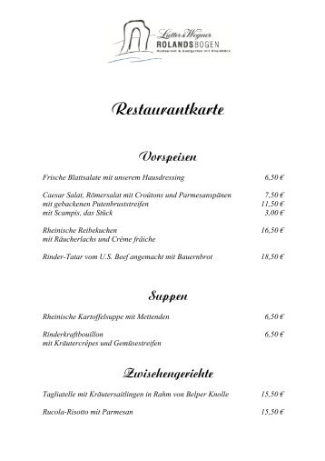 Restaurantkarte Vorspeisen