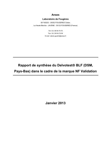 Rapport de synthèse du Delvotest® BLF (DSM ... - NF VALIDATION