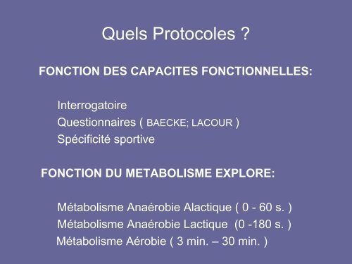 EPREUVES D' EFFORT INDICATIONS - PROTOCOLES