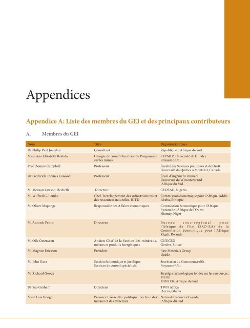 Les ressources minérales et le développement de l'Afrique Rapport ...