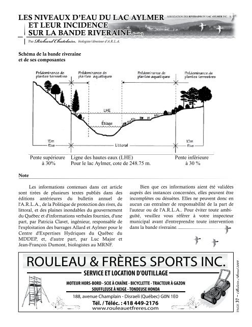 Bulletin annuel 2009 - Association des Riverains du Lac Aylmer