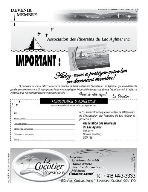 Bulletin annuel 2009 - Association des Riverains du Lac Aylmer