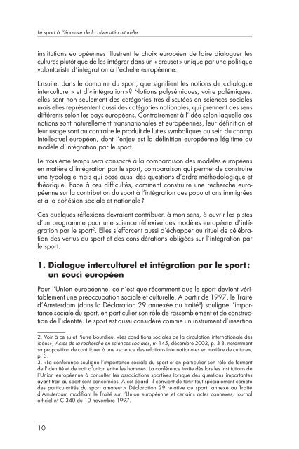 Le sport à l'épreuve de la diversité culturelle - Council of Europe