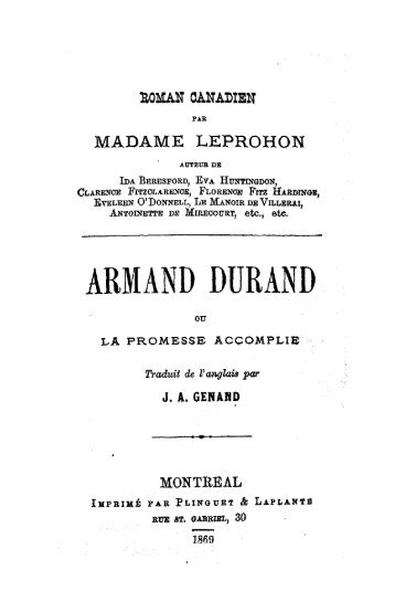 Armand Durand ou la Promesse accomplie : roman canadien / par ...