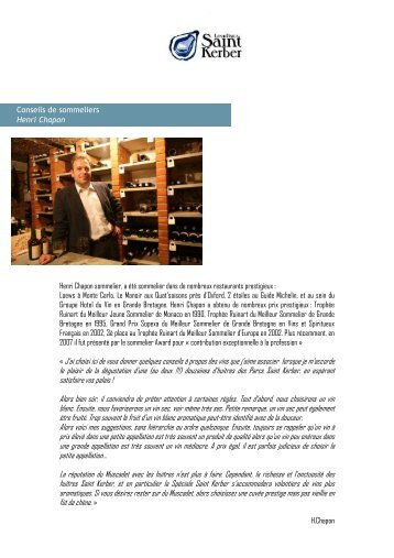 conseils sommeliers henri chapon - Les Parcs Saint Kerber