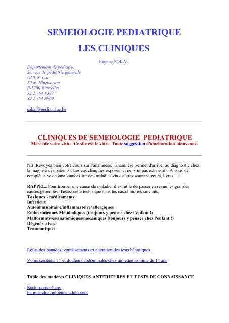 SEMEIOLOGIE PEDIATRIQUE LES CLINIQUES