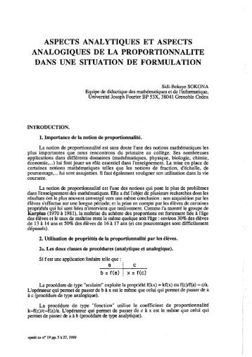 aspects analytiques et aspects analogiques de la proportionnalite