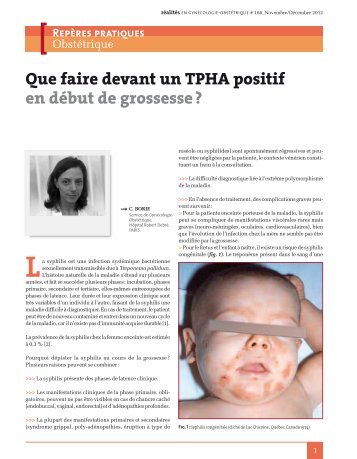 Que faire devant un TPHA positif en début de grossesse ?