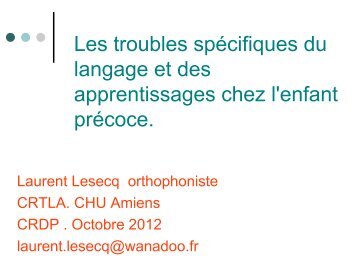 Les troubles spécifiques du langage et des apprentissages chez l ...