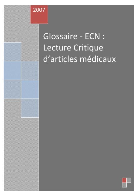 Glossaire - ECN : Lecture Critique d'articles médicaux - CNCI