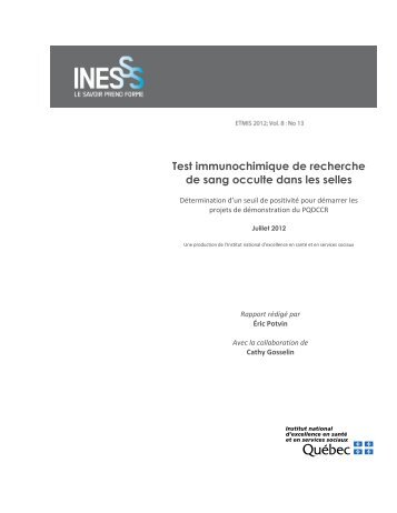 Test immunochimique de recherche de sang occulte dans ... - INESSS