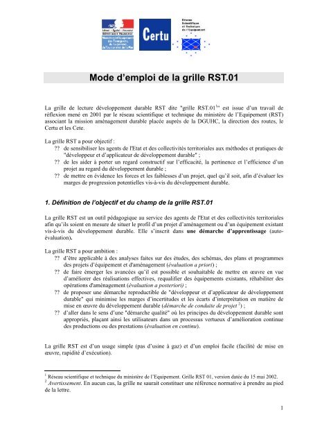 Mode d'emploi de la grille RST.01 - Sciences de la Vie et de la Terre