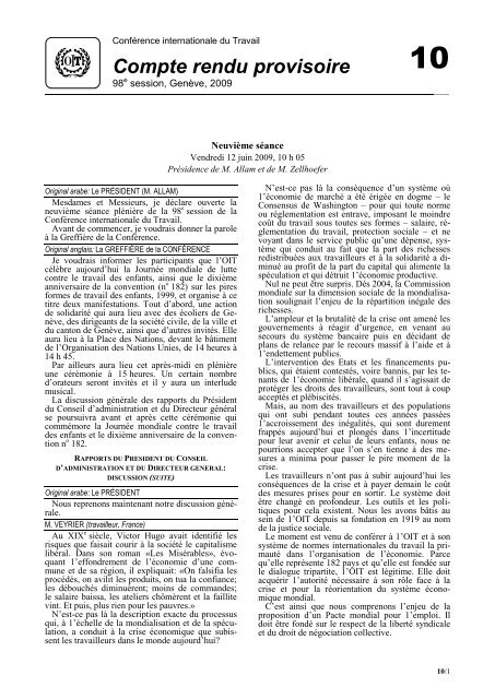 vendredi 12 juin 2009 - International Labour Organization