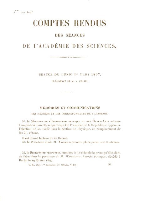 comptes rendus hebdomadaires des séances de l'académie des ...