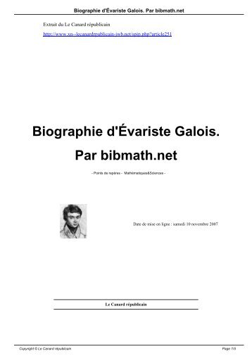 Biographie d'Évariste Galois. Par bibmath.net - Le Canard républicain