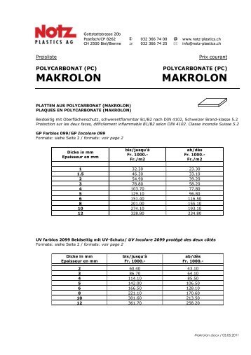 MAKROLON MAKROLON - Notz Plastics AG