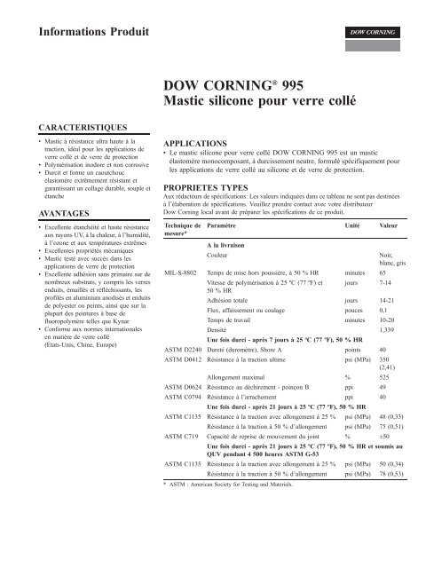 DOW CORNING® 995 Mastic silicone pour verre collé - Valtec