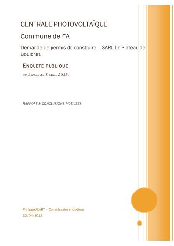 Rapport & Conclusions motivées - Préfecture de l'Aude