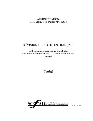 RÉVISION DE TEXTES EN FRANÇAIS Corrigé - DEP comptabilité ...