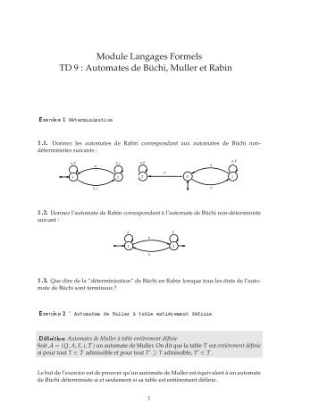 Module Langages Formels TD 9 : Automates de Büchi, Muller et Rabin