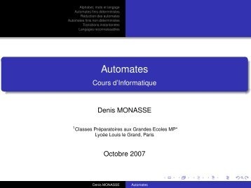 Automates - Cours d'Informatique - Denis Monasse