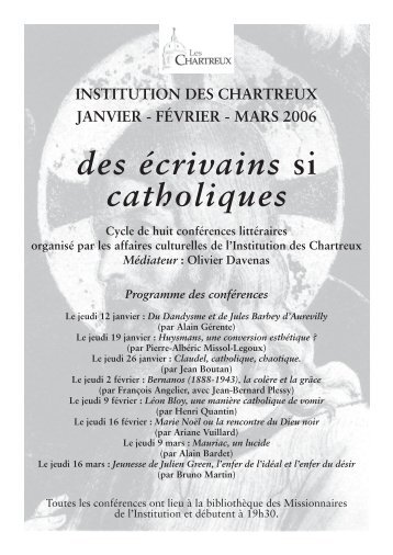 des écrivains si catholiques - Institution des Chartreux