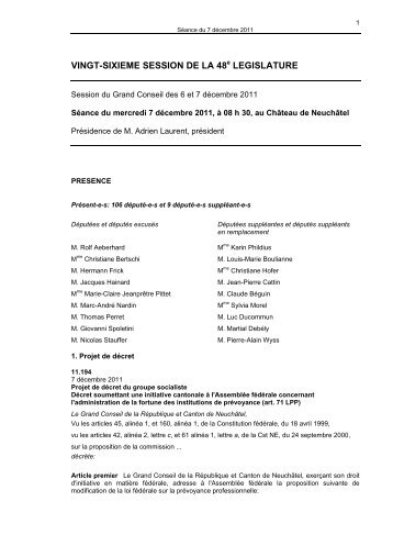 Séance du 7 décembre 2011 (pdf/356Kb) - Canton de Neuchâtel