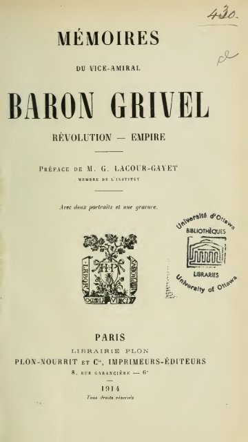 Mmoires du vice-amiral baron Grivel : Rvolution-Empire - Les ...