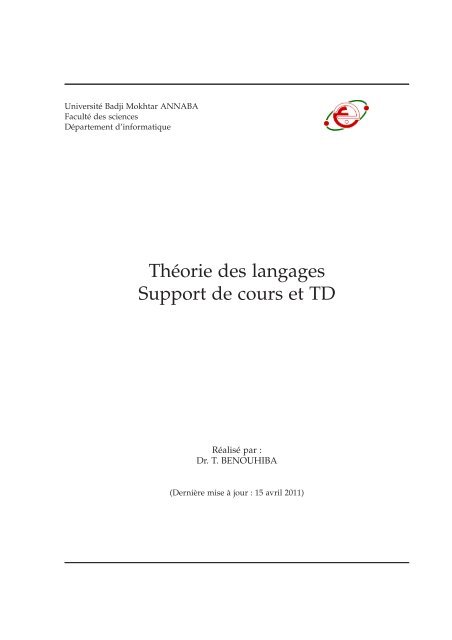 Théorie des langages Support de cours et TD