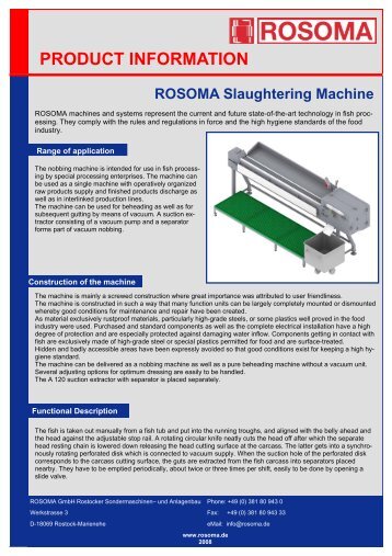 PRODUCT INFORMATION ROSOMA Slaughtering Machine