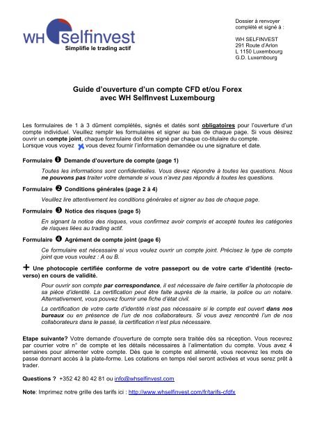 Guide D Ouverture D Un Compte Cfd Et Ou Forex Avec Wh Selfinvest - 