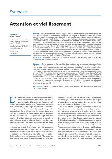 Attention et vieillissement - Psychologie - M. Fouchey