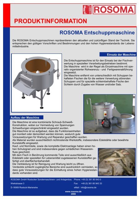 PRODUKTINFORMATION ROSOMA Entschuppmaschine