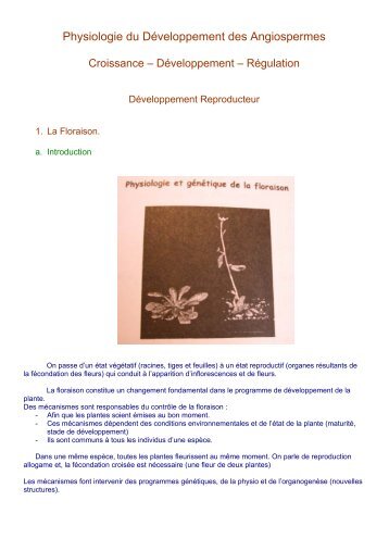 Physiologie du Développement des Angiospermes - Bio Logique