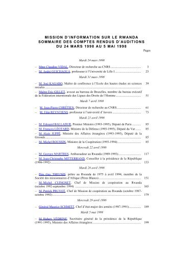 Comptes rendus d'audition du 24 mars 1998 au 5 mai 1998