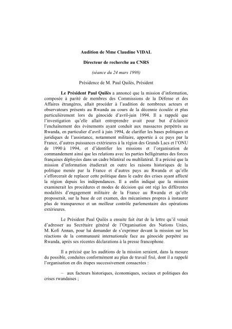 Comptes rendus d'audition du 24 mars 1998 au 5 mai 1998