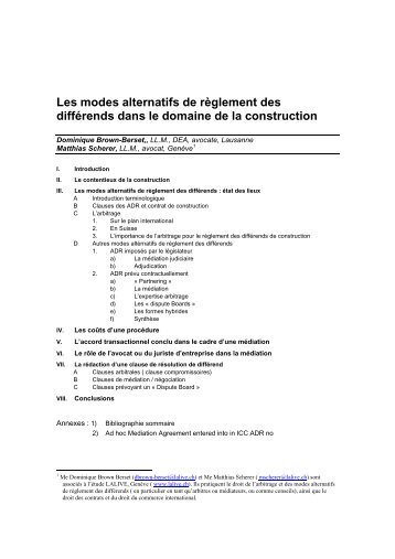 Les modes alternatifs de règlement des différends dans le ... - Lalive