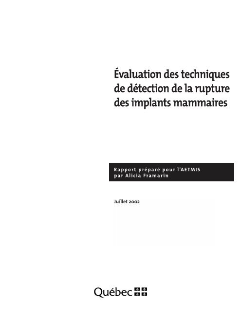 Évaluation des techniques de détection de la rupture des ... - INESSS