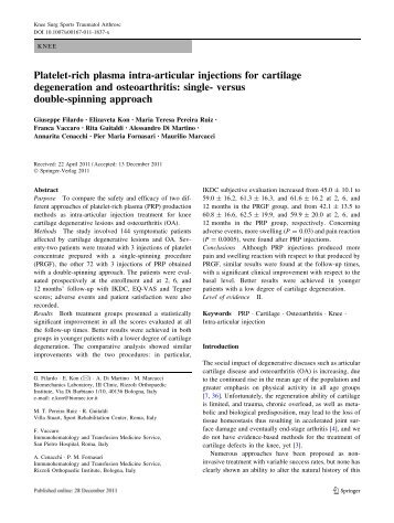 Platelet-rich plasma intra-articular injections for cartilage - Villa Stuart