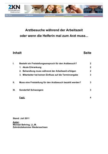 Arztbesuche während der Arbeitszeit - Zahnärztekammer ...